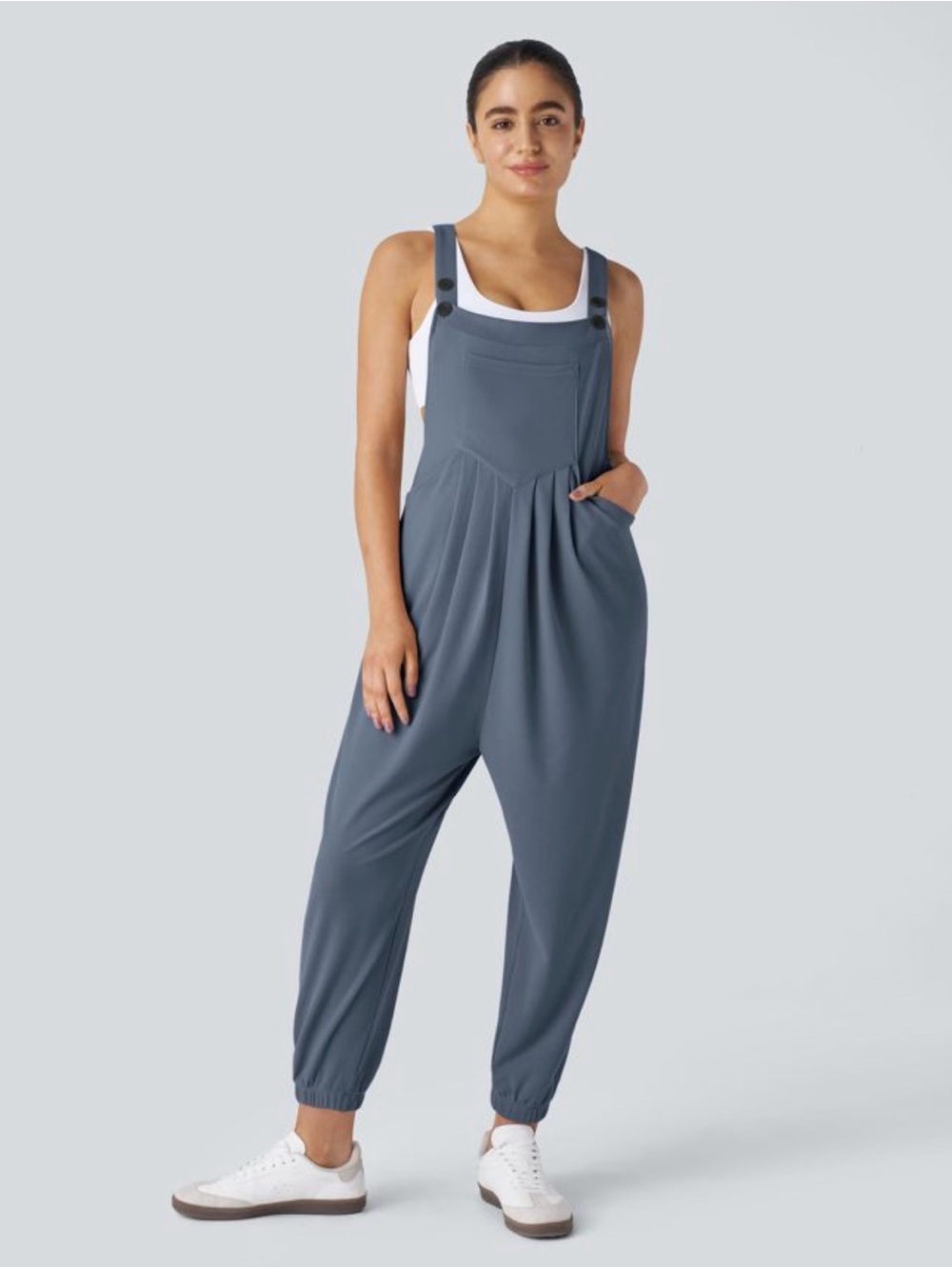 Halara Pockets Grisaille Waffle Jogger Overalls Womens M8/10 Jumpsuit NWT